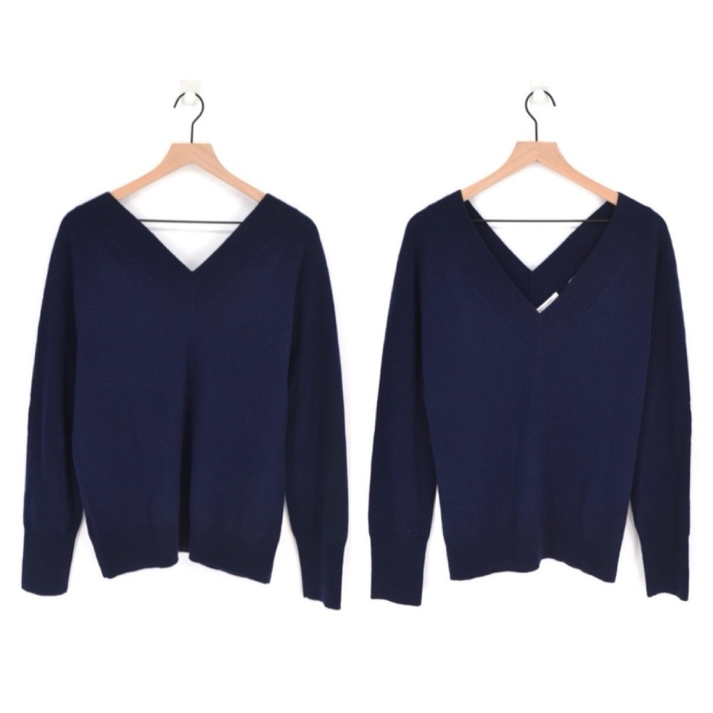 Equipment Dorothy Cashmere Double V-Neck Sweater- Navy